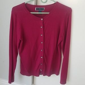 Karen Scott Women's Magenta Button Up Cardigan